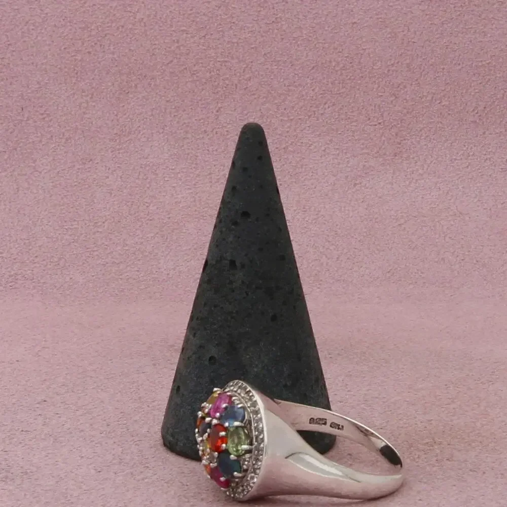 sterling silver multi colored topaz cluster (as-is) ring size 9.75